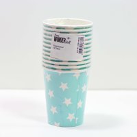 60 PAPPBECHER TÜRKIS, STERNE, 240 ml / Einwegbecher, Trinkbecher, Papierbecher, Einweggeschirr, Geschirr, Hochzeit, Kindergeburtstag, Partygeschirr
