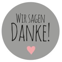 Frau WUNDERVoll® 48 AUFKLEBER WIR SAGEN DANKE, GRAU MIT HERZ, Durchmesser 4 cm / Sticker, Hochzeit, Sticker Hochzeit, Kindergeburtstag, Aufkleber Kinder, Aufkleber Junge, Mädchen, Sticker Mädchen