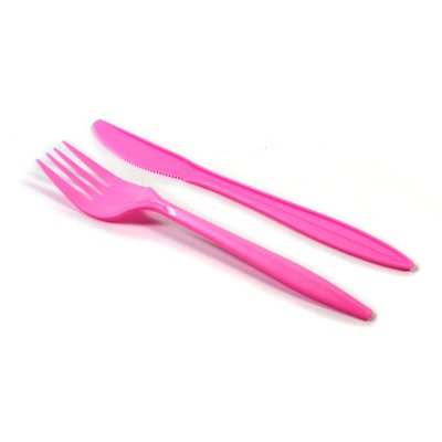 Frau WUNDERVoll® 120TEILIGES EINWEGBESTECK ROSA, (60x Gabel + 60x Messer) / Einwegbesteck, Kunststoffbesteck, Messer, Gabel, Einwegbesteck, Besteck, Hochzeit, Kindergeburtstag, Partybesteck