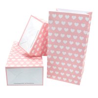 12 PAPIERTÜTEN MIT BODEN ROSA, HERZEN 12x7x24cm / Blockbodenbeutel, Tüte, Papierbeutel, Papiertüte, Geschenktüte