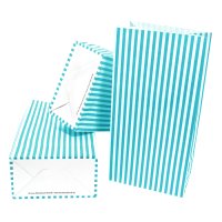 60 PAPIERTÜTEN MIT BODEN BEACHBLAU, STREIFEN 12x7x24cm / Blockbodenbeutel, Tüte, Papierbeutel, Papiertüte, Geschenktüte