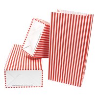 60 PAPIERTÜTEN MIT BODEN ROT, STREIFEN 12x7x24cm /...