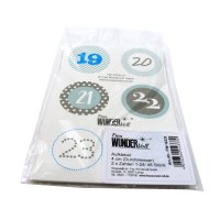 Adventskalenderzahlen in liebevoll gestalteten Designs 24 Aufkleber, für 1 Kalender, blau, Durchmesser 4 cm
