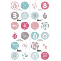 Adventskalenderzahlen in liebevoll gestalteten Designs 48 Aufkleber, für 2 Kalender, pastell, Durchmesser 4 cm