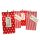 DIY Adventskalender zum Befüllen Weihnachtszeit, Blockbodenbeutel 12(L)x7(B)x24(H)cm rot Sterne und Streifen, Ziffern grau