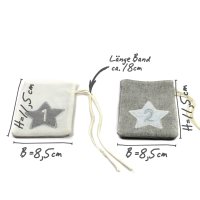 Adventskalender zum Befüllen - Stoff, rot weiß/Weihnachtskalender,Zahlen,Beutel,Sack,Säcke,Säckchen,Stoffbeutel,Baumwolle,Baumwollsäckchen,Geschenkbeutel,Bastelset