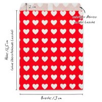 100 PAPIERTÜTEN ROT, Herzen 13 x 16,5 cm, 45 Gramm Papier, flach / Candy Bar, Hochzeit, Kindergeburtstag, Papiertütchen, Candybag, Tüten, Mitgebseltüten