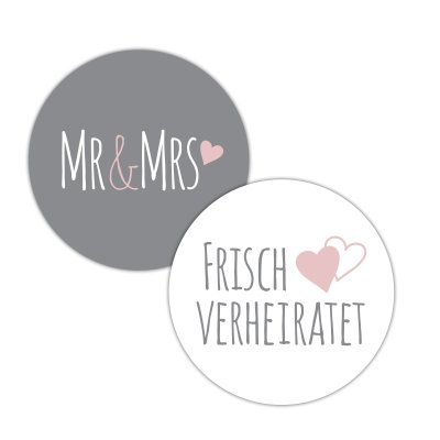 48 AUFKLEBER MR & MRS, FRISCH VERHEIRATET, Durchmesser 4 cm / Sticker, Hochzeit, Sticker Hochzeit,Gastgeschenk