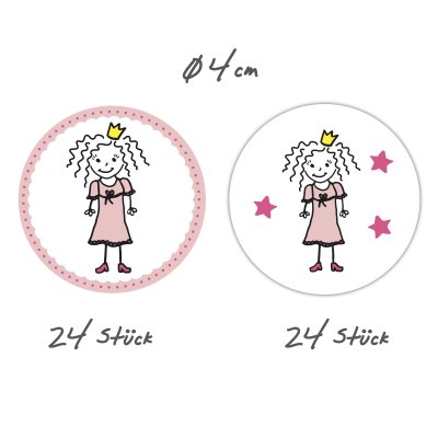 48 AUFKLEBER PRINZESSIN, ROSA, Durchmesser 4 cm / Kindergeburtstag, Aufkleber Kinder, Junge, Mädchen, Sticker