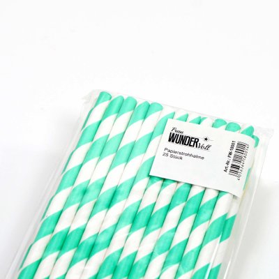 100 Stück Papierstrohhalme Hellblau-weiß Gestreift – Biologisch Abbaubar, 19,7 Cm Lang – Für Party, Babyshower, Café