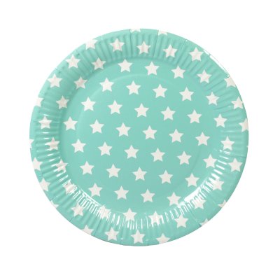 Frau WUNDERVoll® PAPPTELLER TÜRKIS, STERNE, 23 cm / Einwegteller, Papierteller, Teller, Einweggeschirr, Geschirr, Hochzeit, Kindergeburtstag, Partygeschirr