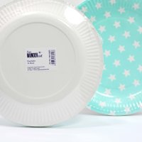 Frau WUNDERVoll® PAPPTELLER TÜRKIS, STERNE, 23 cm / Einwegteller, Papierteller, Teller, Einweggeschirr, Geschirr, Hochzeit, Kindergeburtstag, Partygeschirr