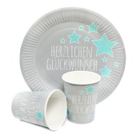 Frau WUNDERVoll® PAPPBECHER, HERZLICHEN GLÜCKWUNSCH, 240 ml / Einwegbecher, Trinkbecher, Papierbecher, Einweggeschirr, Geschirr, Hochzeit, Kindergeburtstag, Partygeschirr