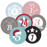 24 Adventskalenderzahlen AUFKLEBER BUNT, Durchmesser 4 cm / Sticker, Weihnachten, Adventskalender, DIY Kalender
