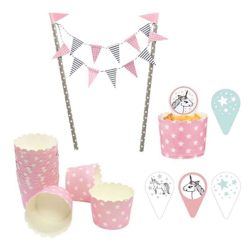 Kids Party World 112-teiliges Einhorn Muffin Backset In Rosa & Gold – Für Bis Zu 75 Cupcakes