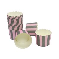 Muffin Backformen 100 Stück, groß Durchmesser 6,1 cm, rosa-graue Streifen, Höhe 5,5cm