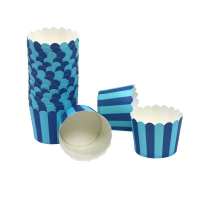 Frau WUNDERVoll® Muffin Backformen 100 Stück, klein Durchmesser 5 cm, blau mit hellblauen Streifen, Höhe 4,5cm
