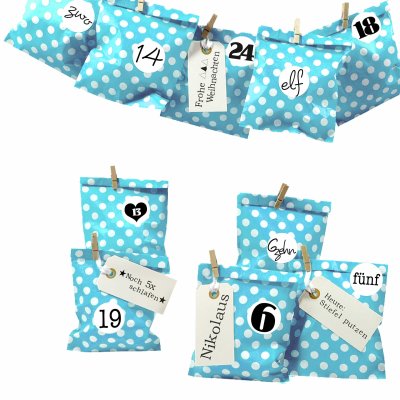 DIY Adventskalender Bescherung zum befüllen, Papiertueten flach 13x16,5cm, beachblau Punkt