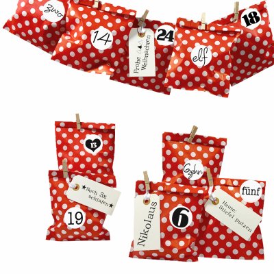 DIY Adventskalender Bescherung zum befüllen, Papiertueten flach 13x16,5cm, rot Punkt