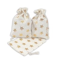 12 Geschenksäckchen weiß, goldene Sterne 15 x 10 cm...