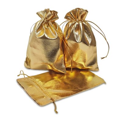 12 Geschenksäckchen Gold 15 x 10 cm Adventskalender Säckchen Metallic Stoffbeutel zum Basteln und befüllen Gastgeschenk Hochzeit