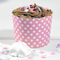 Muffin Backformen 100 Stück, groß Durchmesser 6,1 cm, rosa mit weissen Punkten, Höhe 5,5cm