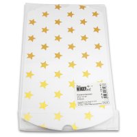 6 KISSENSCHACHTELN weiß, goldene Sterne Metallic 24x14cm (flach), 250 Gramm Papier/Kissenverpackungen, Pillow box, Faltverpackung,Geschenkverpackung,Gastgeschenk,Adventskalender