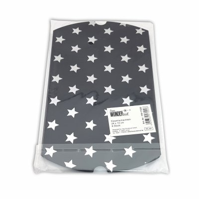 6 KISSENSCHACHTELN schwarz, Sterne silber Metallic 24x14cm (flach), 250 Gramm Papier /Kissenverpackungen, Pillow box, Faltverpackung,Geschenkverpackung,Gastgeschenk, Adventskalender
