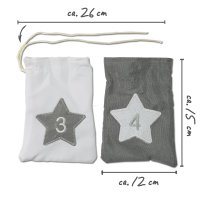 Adventskalender zum Befüllen Groß - Stoff, grau weiß/Weihnachtskalender,Zahlen,Beutel,Sack,Säcke,Säckchen,Stoffbeutel,Baumwolle,Baumwollsäckchen,Geschenkbeutel,Bastelset