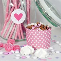 Frau WUNDERVoll® Muffin Backformen, groß Durchmesser 6,1 cm, rosa mit weissen Punkten, Höhe 5,5cm