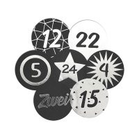 24 Adventskalenderzahlen AUFKLEBER schwarz matt,silber, Durchmesser 4 cm / Sticker, Weihnachten, Adventskalender, DIY Kalender, Kindergeburtstag, Aufkleber Kinder,Junge, Mädchen