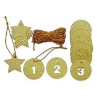 DIY Adventskalender zum Befüllen Schneeflöckchen Baumwollbeutel creme,goldene Stern,Ziffern gold/Weihnachtskalender,Beutel,Sack,Säckchen,Stoffbeutel,Baumwolle,Geschenkbeutel,Bastelset