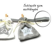Adventskalender zum Befüllen - Stoff, grau weiß/Weihnachtskalender,Zahlen,Beutel,Sack,Säcke,Säckchen,Stoffbeutel,Baumwolle,Baumwollsäckchen,Geschenkbeutel,Bastelset