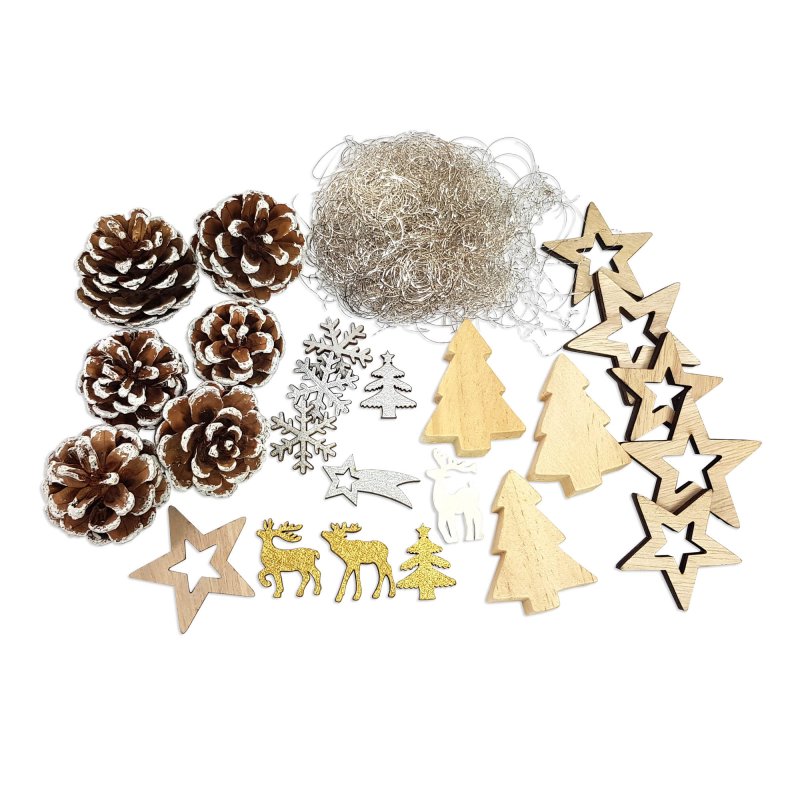 32 teiliges Adventskranz Dekoset silber mit Sternen, Tannenzapfen, Sc, 7,99 €