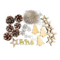 32 teiliges Adventskranz Dekoset silber mit Sternen, Tannenzapfen, Schneeflocken, gelocktem Lametta, Tannenbäume uvm. / Dekoration Weihnachten Weihnachtskranz Adventsgesteck