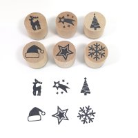 Stempel - 6 Weihnachtsmotive- aus Holz, Schrift-/...
