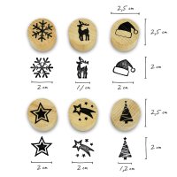Stempel - 6 Weihnachtsmotive- aus Holz, Schrift-/...