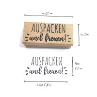 Stempel - Auspacken und freuen- aus Holz, Schrift-/...