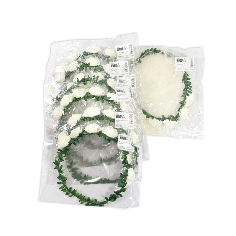 JGA Blumenkranz mit Schleier für die Braut und Blumekränze für 6 Freu,  14,99 €