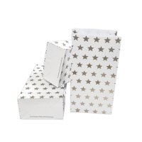 12 Papiertüten mit Boden, weiß, silber Sterne,12x7x24cm / Blockbodenbeutel, Tüte, Papierbeutel, Papiertüte, Geschenktüte
