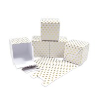 12 Faltschachteln weiß, gold Sterne 7x7x7 cm (gefaltet), 300 Gramm Papier / Würfelbox, Kissenverpackungen, Pillow box, Faltverpackung, Geschenkverpackung, Gastgeschenk, Hochzeit