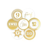 24 Adventskalenderzahlen XL Aufkleber gold, Durchmesser 6 cm / Sticker, Weihnachten, Adventskalender, DIY Kalender