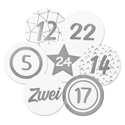24 Adventskalenderzahlen metallic Ø 4 cm in verschiedenen Designs