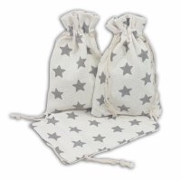 12 Baumwollsäckchen weiß Sterne grau