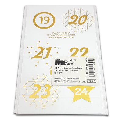 48 Adventskalenderzahlen AUFKLEBER für 2 Kalender weiß,gold, Durchmesser 4 cm (Angebot) / Sticker, Weihnachten, Adventskalender, DIY Kalender